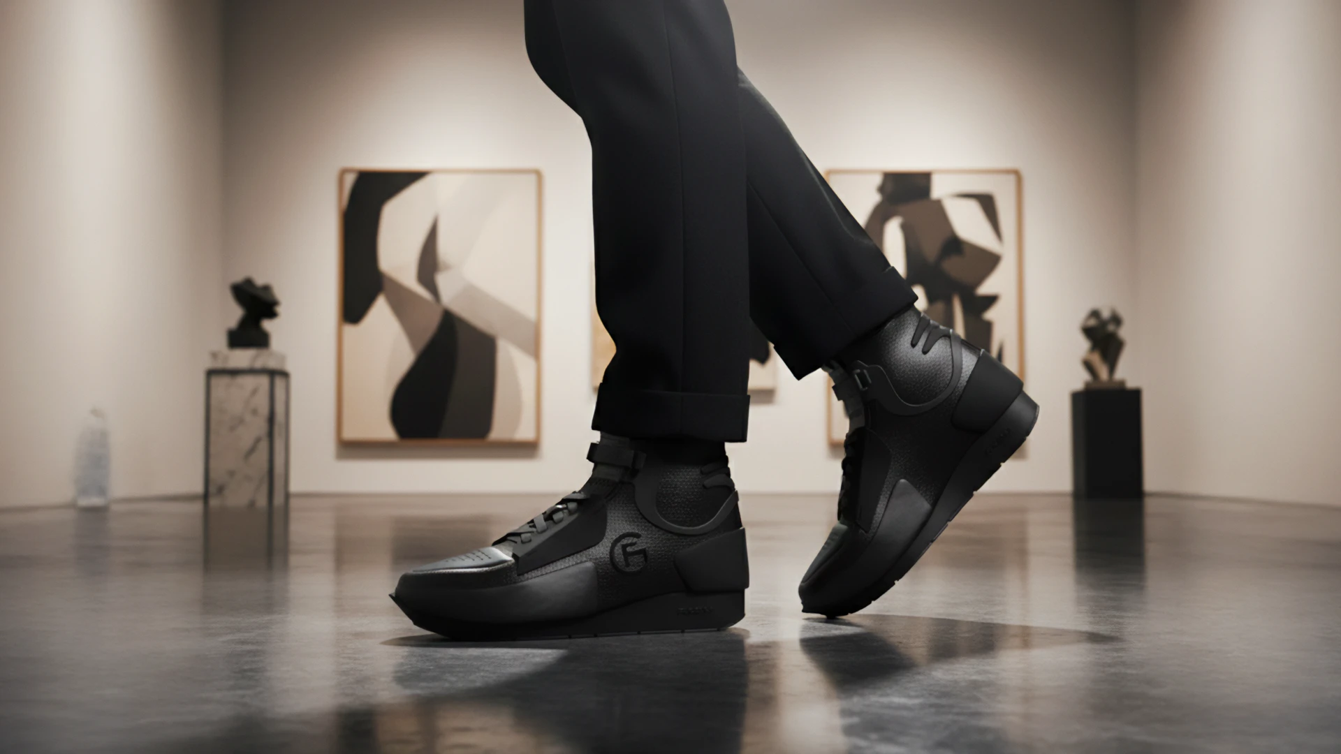 Pragma footwear concept in black colourway focusing on minimal form and sculptural volume