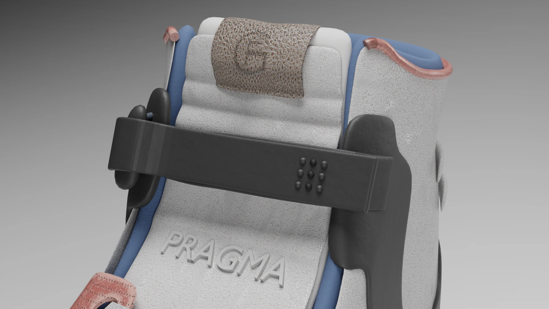 Pragma footwear concept front close-up showing sculpted upper and material detailing