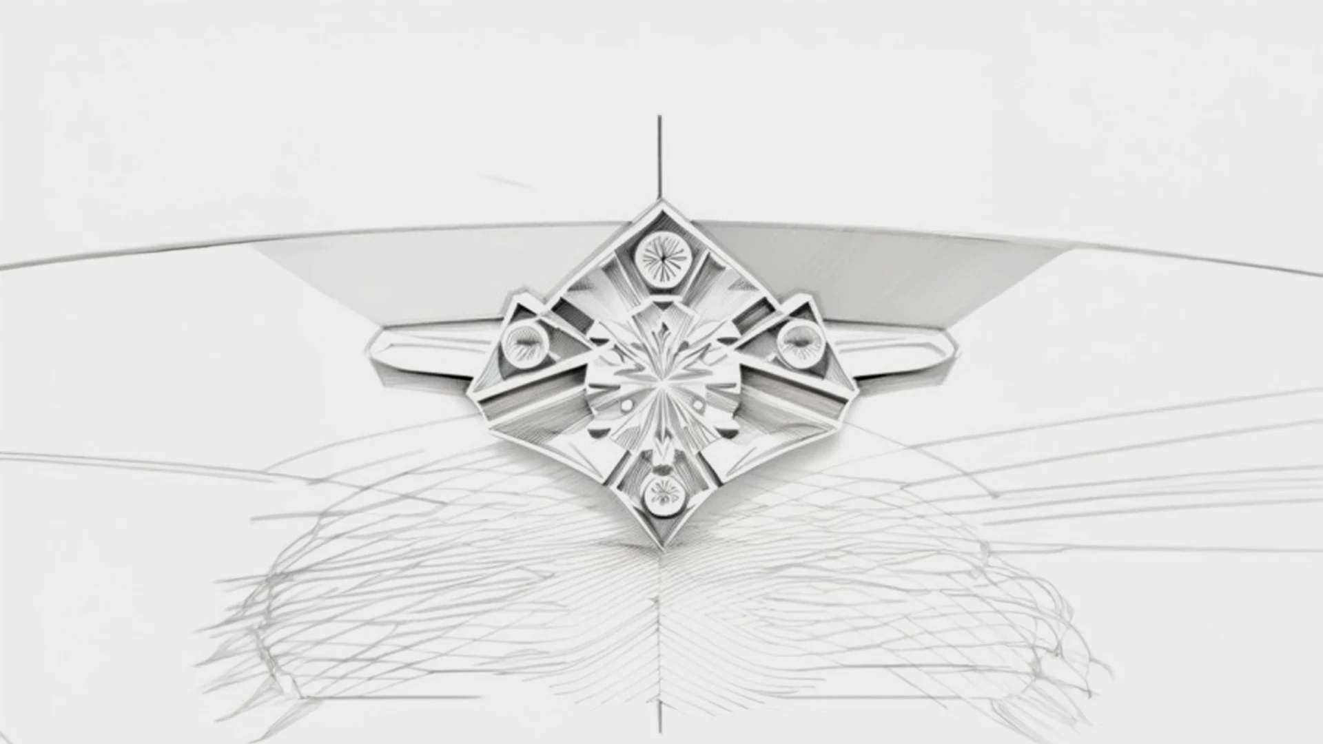 Sub rosa Redouté engagement ring — detailed pencil sketch exploring petal geometry and stone setting